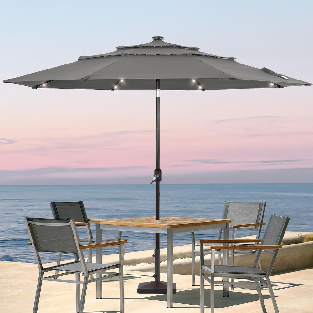 LIVOOSUN LED 10FT LED 3-layer Patio Umbrella with UPF50+, Tilt Function, and Wind-Resistant Design——Experience Outdoor Comfort
