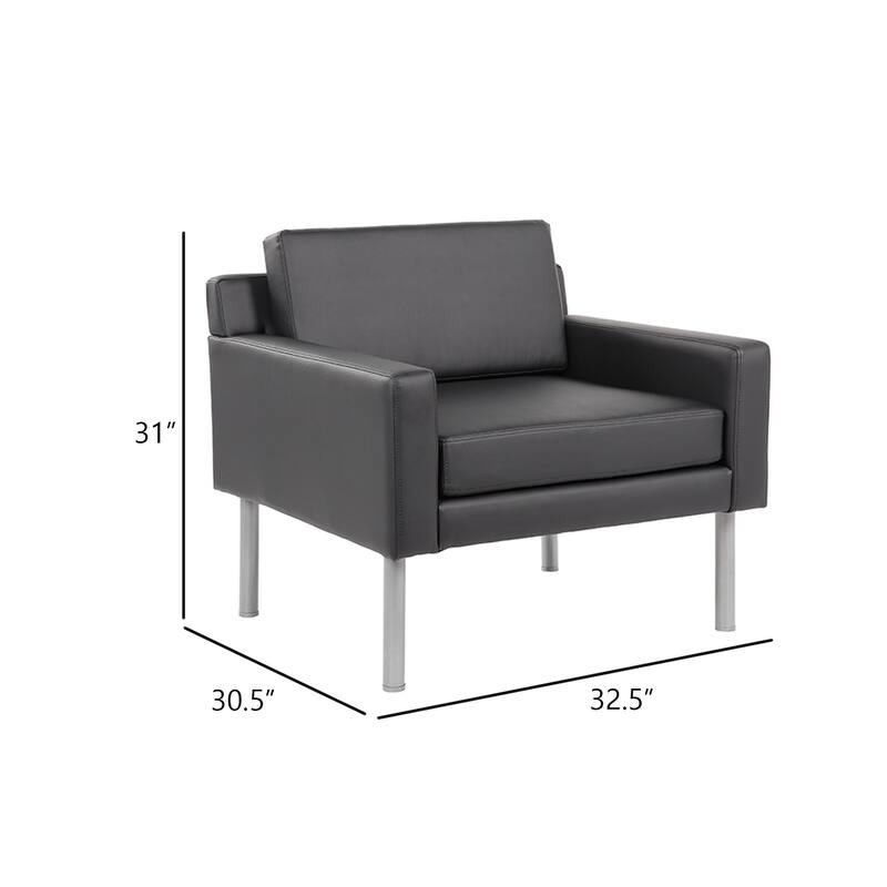 Sia Oversized Lounge Chair, Black Antimicrobial Vinyl, Nickel Legs