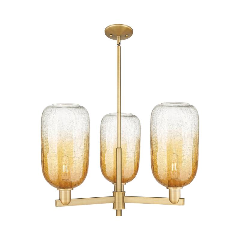 Innovations Lighting Downtown Urban - Brookhaven Cloche - 3 Light 18" Stem Hung Chandelier - Brushed Brass/Amber