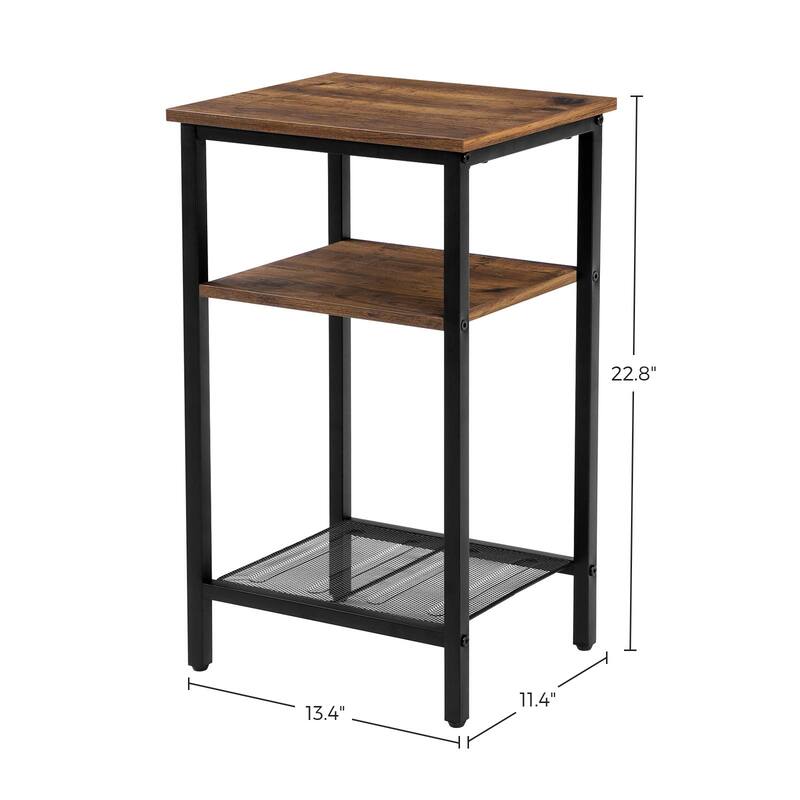 End Table Set of 2, 3-Tier Nightstands, Side Table for Small Space in Living Room, Bedroom, Steel Frame 2-Pack, Chestnut Brown