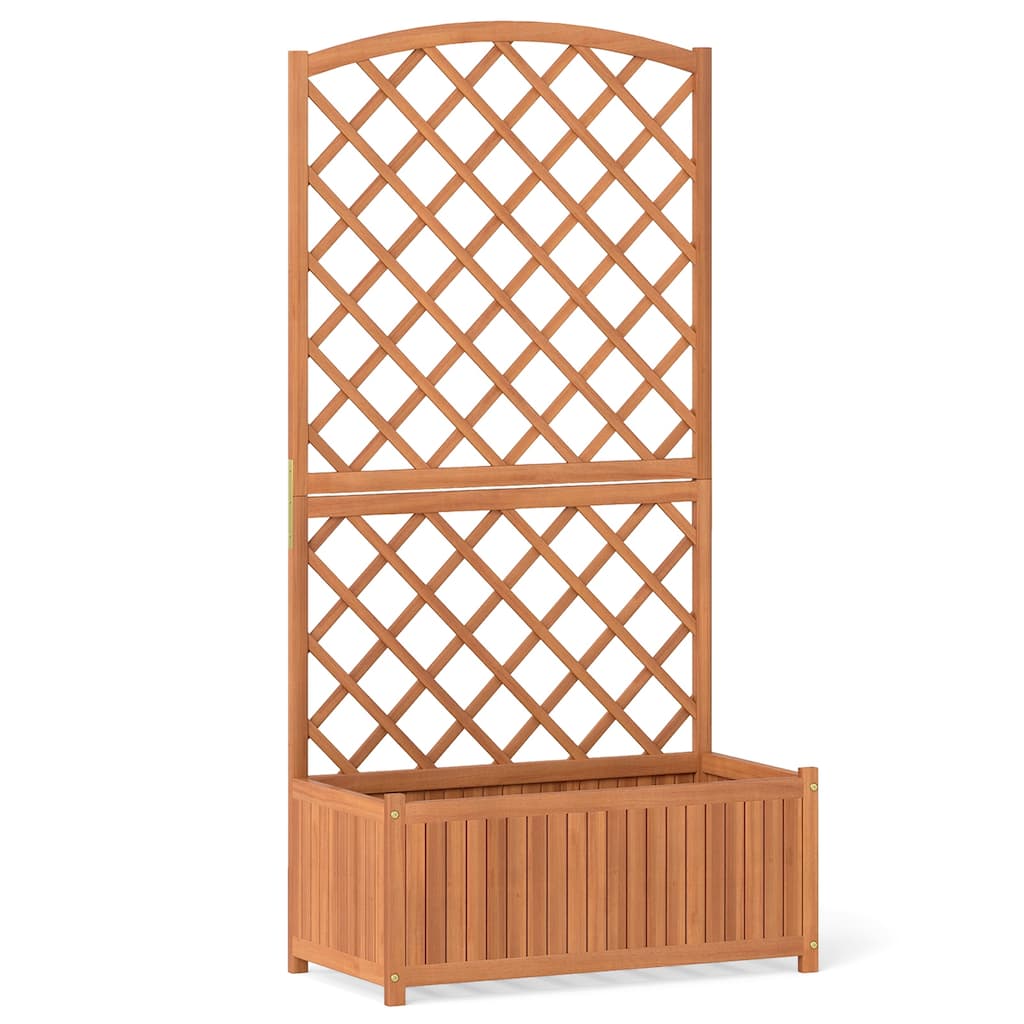 Natural Acacia Wood Raised Garden Bed with Diamond Trellis and Large Planter - 80 x 40 x 160 cm