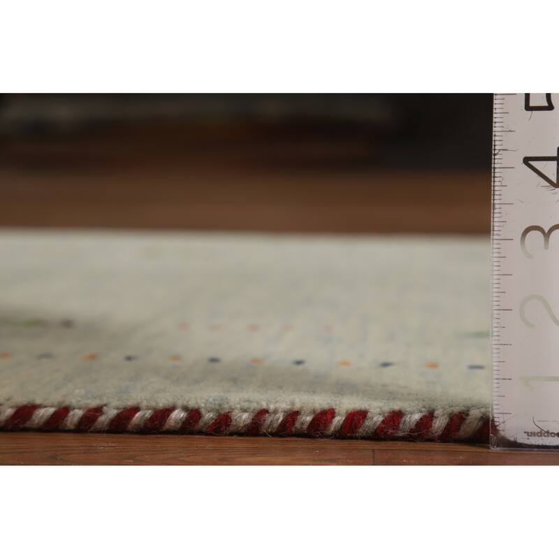 Hand Knotted Oriental 100% Wool Carpet Tribal Tribal Beige & Ivories Gabbeh Area Rug - 4' 11'' X 2' 10''