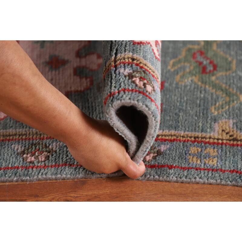 All-Over Gray Floral Oushak Indian Area Rug Handmade Wool Carpet - 9'1"x 11'9"