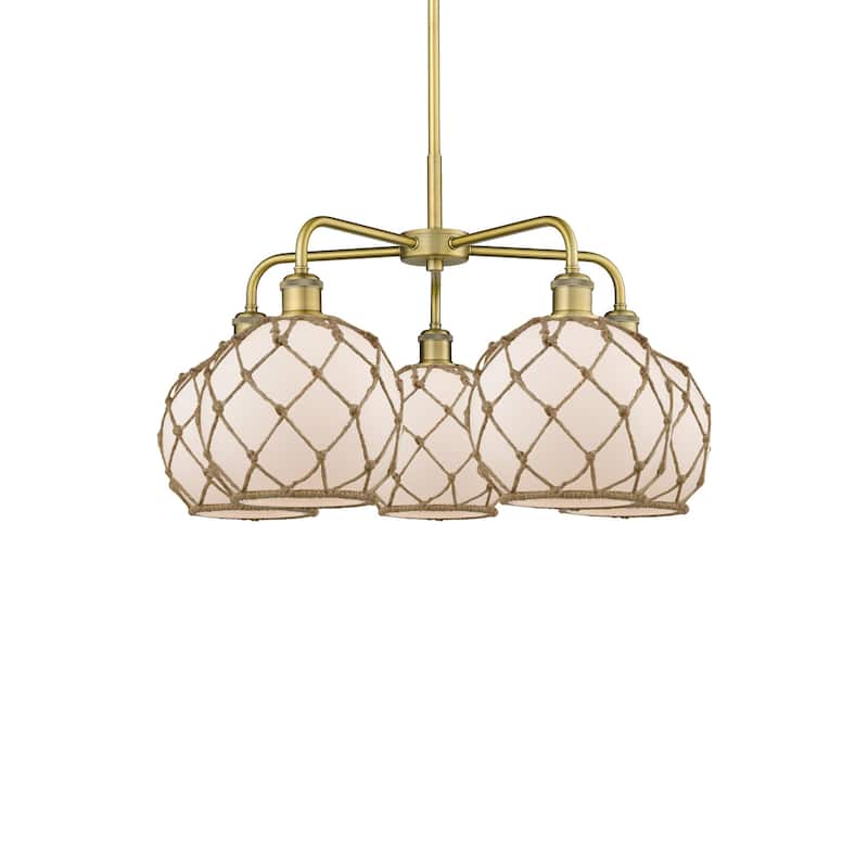 Innovations Lighting 516-5CR-16-27 Farmhouse Rope Chandelier Farmhouse - Brushed Brass / White Glass with Brown Rope