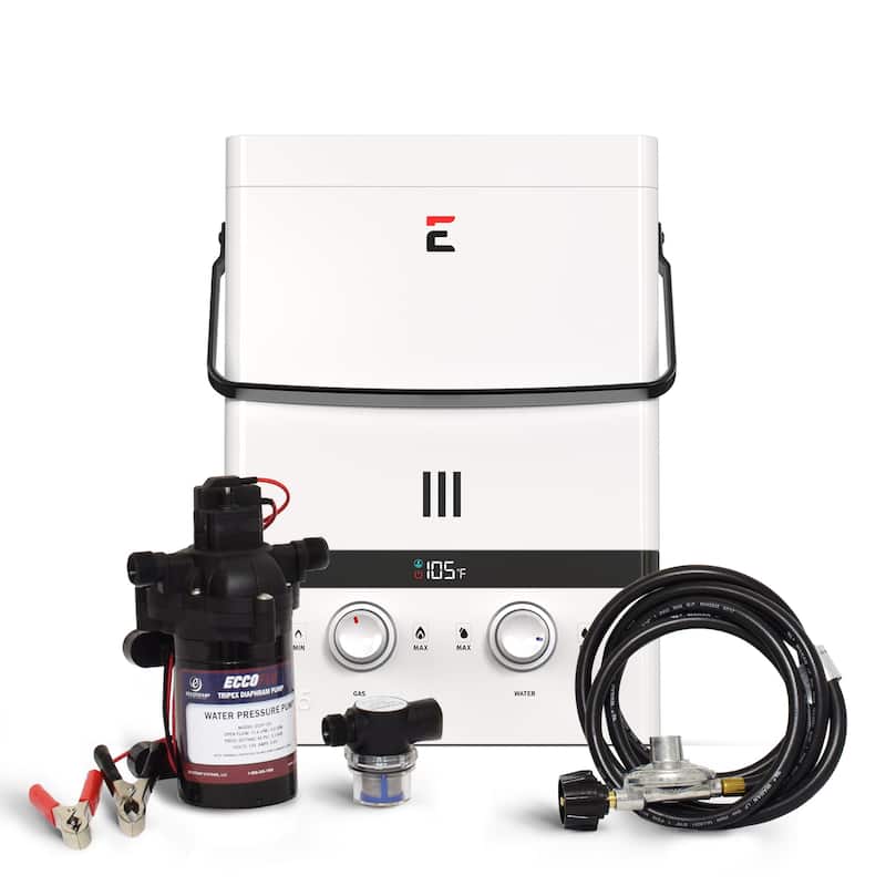 Eccotemp Luxé 1.5 GPM Outdoor Portable Tankless Water Heater w/ EccoFlo Diaphragm 12V Pump and Strainer