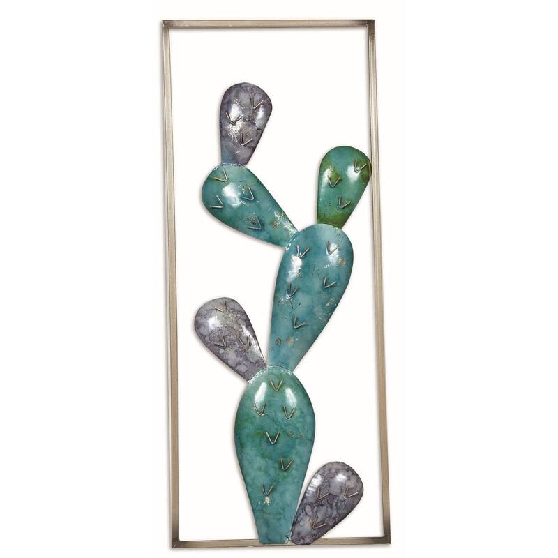 Metal Cactus In Metal Frame Wall Decor