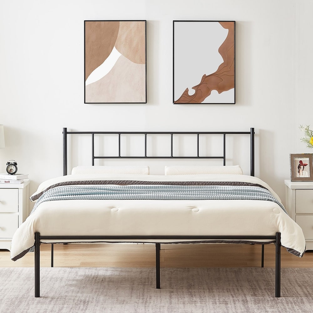 VECELO 3-Pieces Bed Frame with Wood Headboard and Modern Nightstands Set of 2