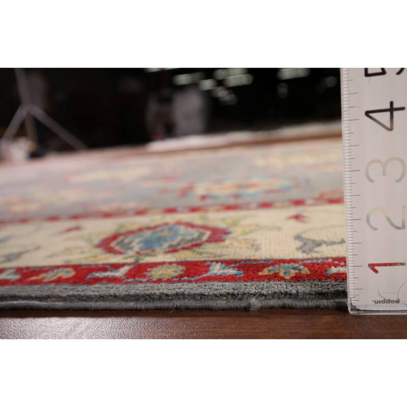 Gray Floral Oushak Oriental Area Rug Hand-Knotted Wool Carpet - 6'0" x 8'11"
