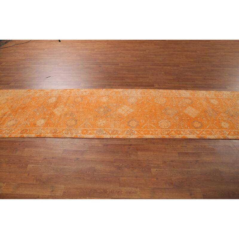 Orange Anatolian Oriental Vintage Runner Rug Handmade Wool Carpet - 2'10"x 12'3"