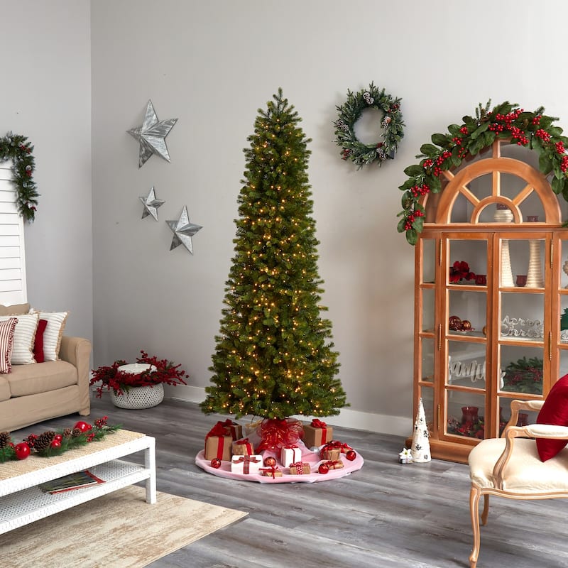 8.5ft. Slim Mountain Spruce Artificial Christmas Tree with 900 Warm White Micro LED Lights & Remote - Elegant Tall Display