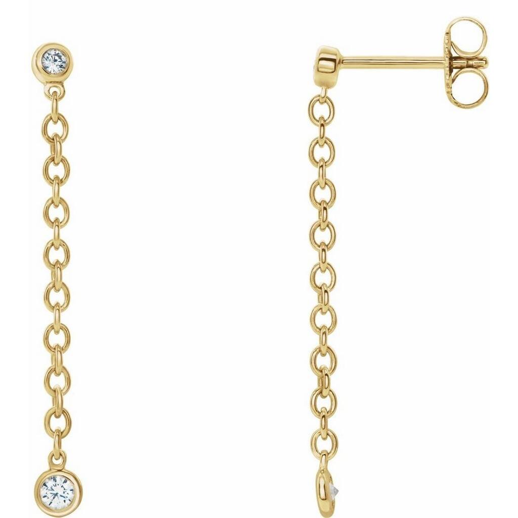Curata 14k Yellow Gold Polished 0.2 Carat Diamond Chain Earrings