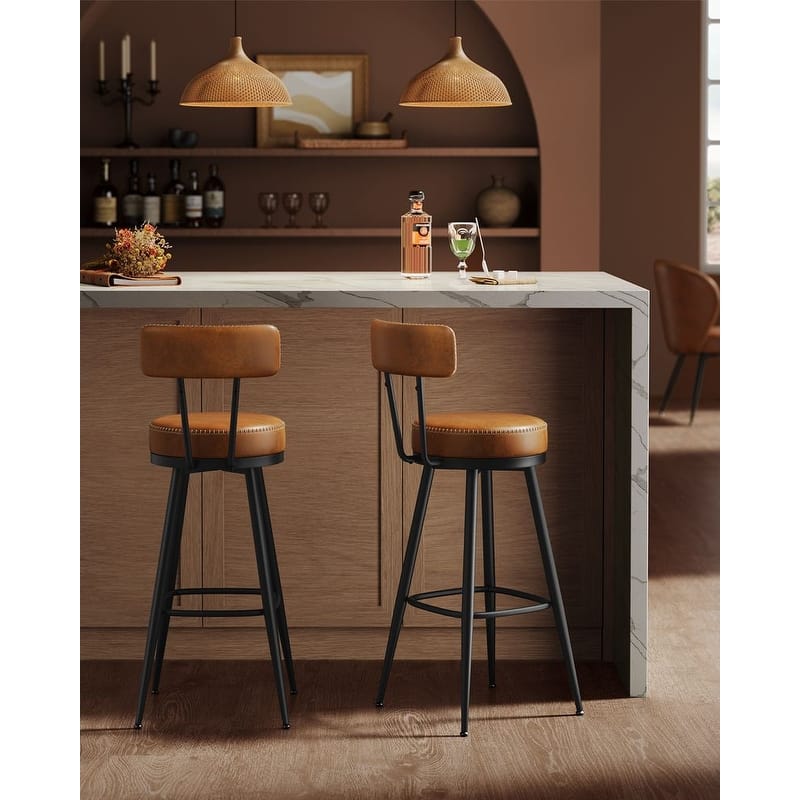 360 Swivel Bar Stools with Backrest and Steel Legs Footrest Perfect for Dining Room Set of 2