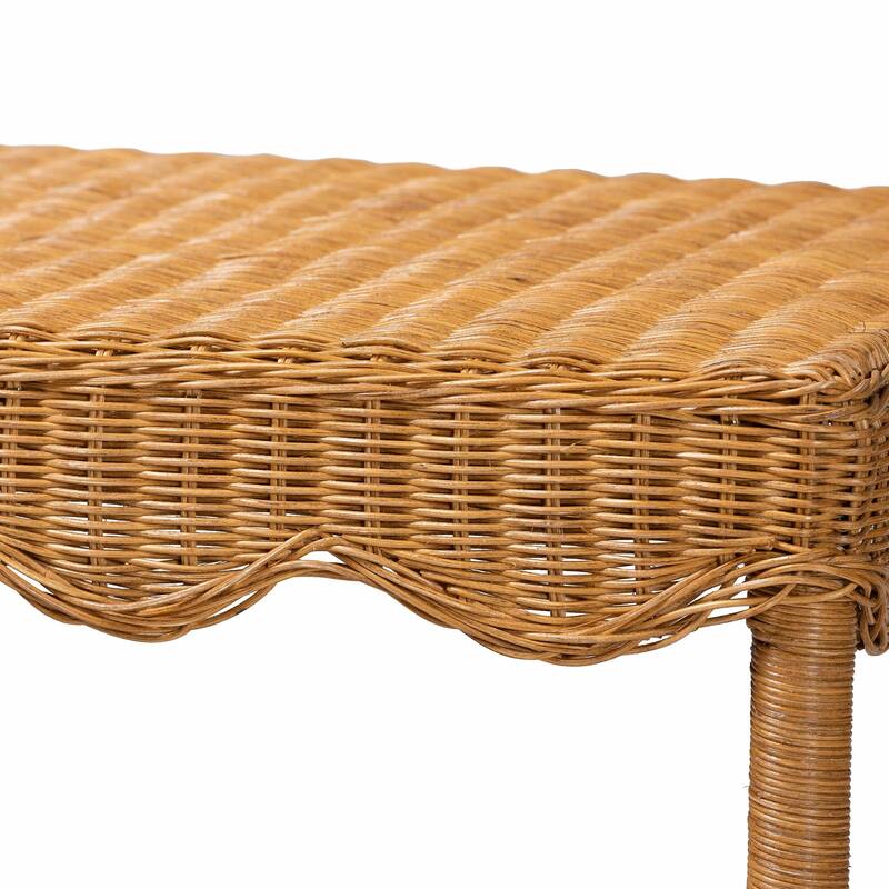 Oteria Bohemian Light Honey Scalloped Rattan Console Table