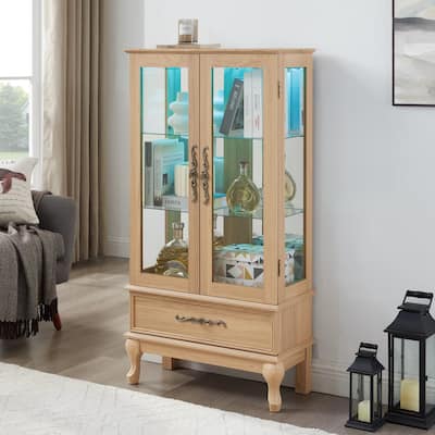 Elegant Glass Curio Display Cabinet with 1 Drawer