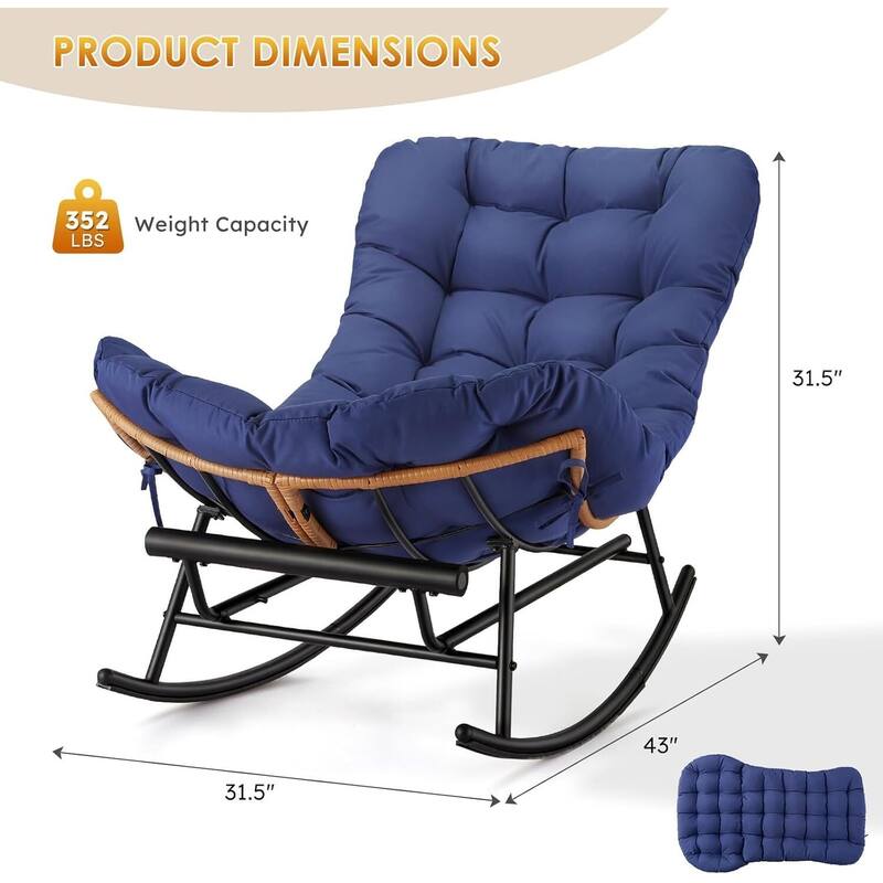 Papasan Rocking Sofa Chair with Extendable Footrest for Porch, Lawn, Bedroom and Living Room