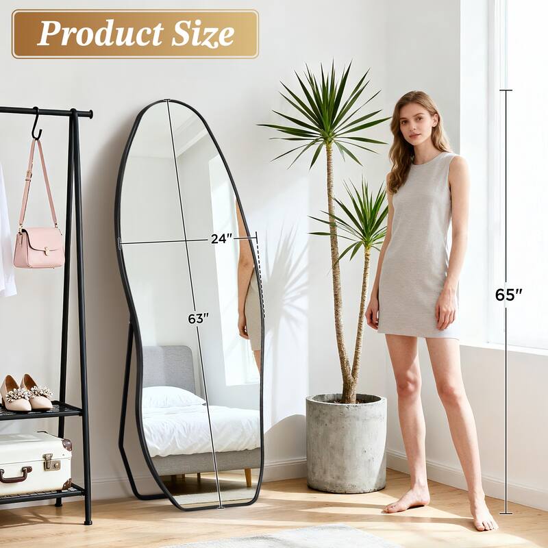 Aluminum Alloy Irregular Full-Length Floor Mirror-Freestanding, Wall-Mounted or Leaning - 24x63