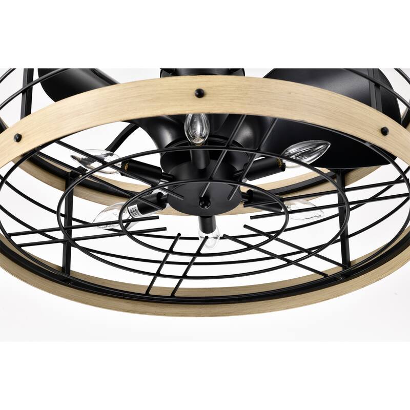 Zulu 25 Inch Cage Imitation Wood Grain Fandelier with Remote