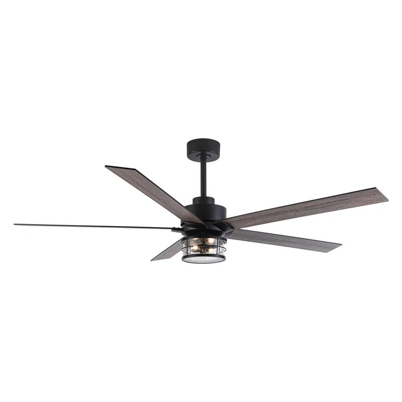 65" Black Wooden 5-Blade Industrial Ceiling Fan with Light and Remote