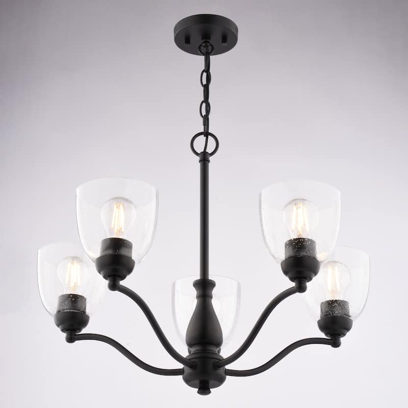 Bellwood 5-Light Traditional Chandelier, Glass Shade, Pendant Fixture for Dining Table Kitchen Entryway Bedroom Island