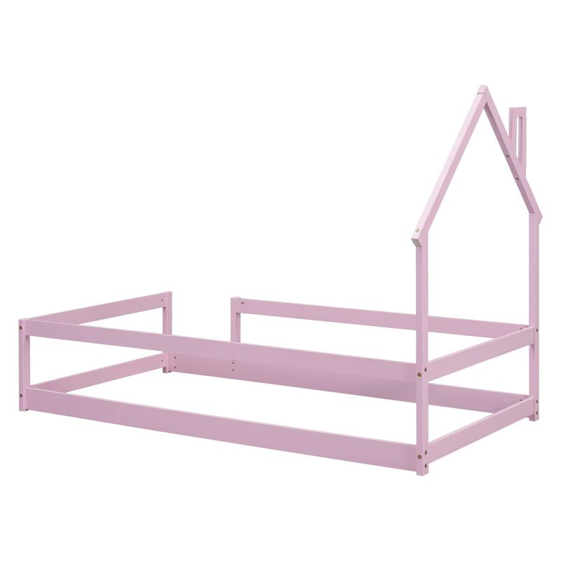 Twin Size Wood bed with House-shaped Headboard