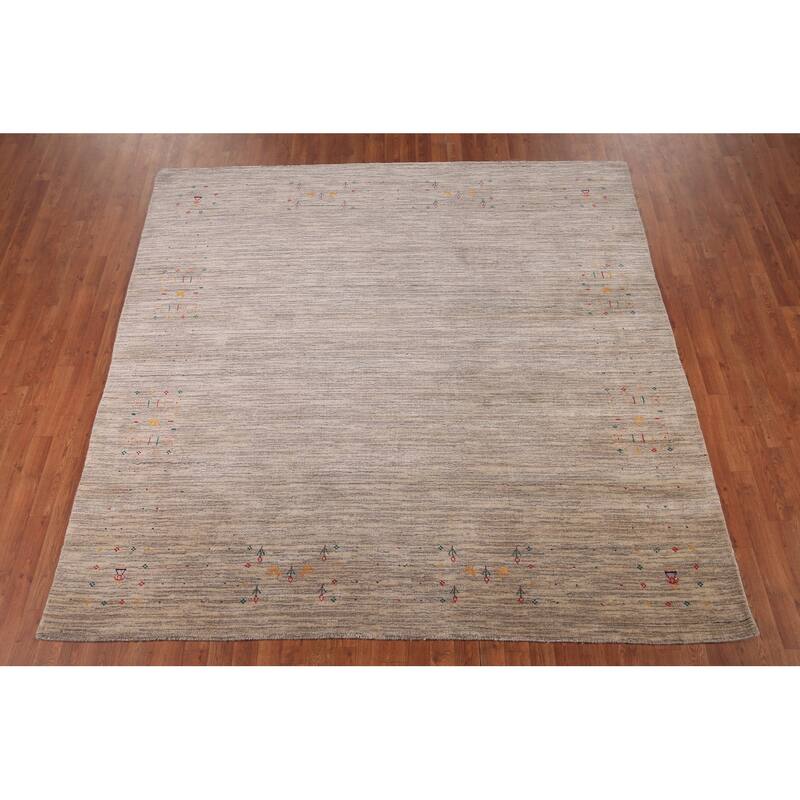 Striped Tribal Gabbeh Square Area Rug Handmade Wool Carpet - 8'0" X 7'11"