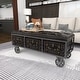 preview thumbnail 7 of 19, Black Faux Leather Tufted Upholstered 3 Trunk Storage Bench with Industrial Wheels and Gold Studded Accents