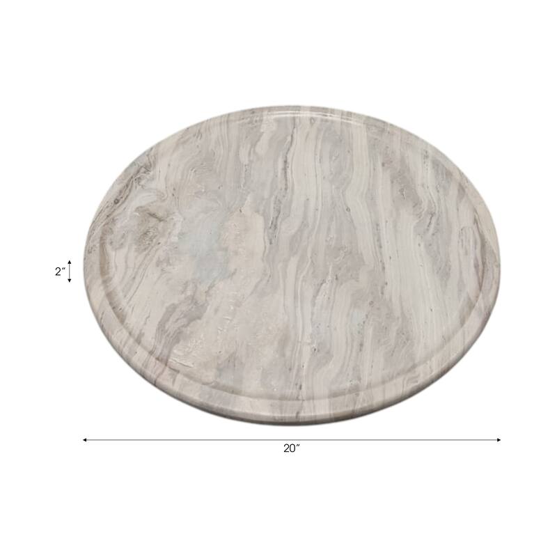 Marble Stone Decorative Tray Round Chiseled Design - 20" Ivory - 20" x 20" x 2"
