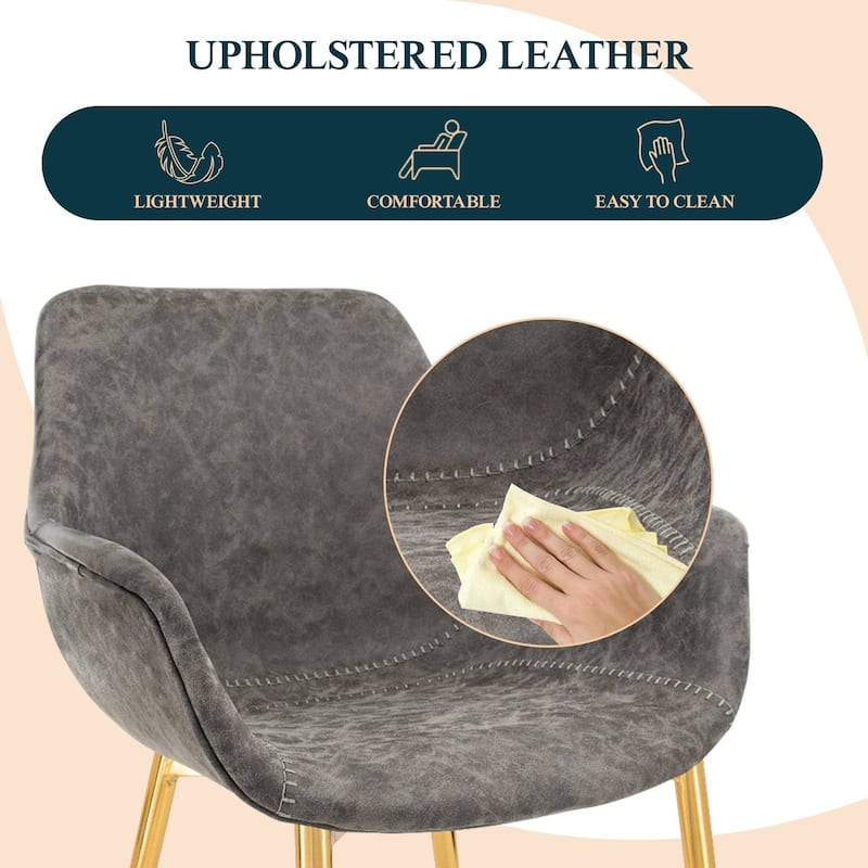 Markley Modern Leather Dining Armchair Set of 4 With Gold Metal Legs Accent Side Chair