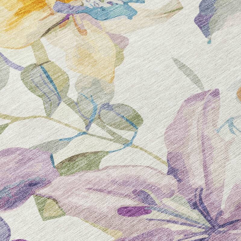 Machine Washable Indoor/ Outdoor Modern Floral Chantille Rug