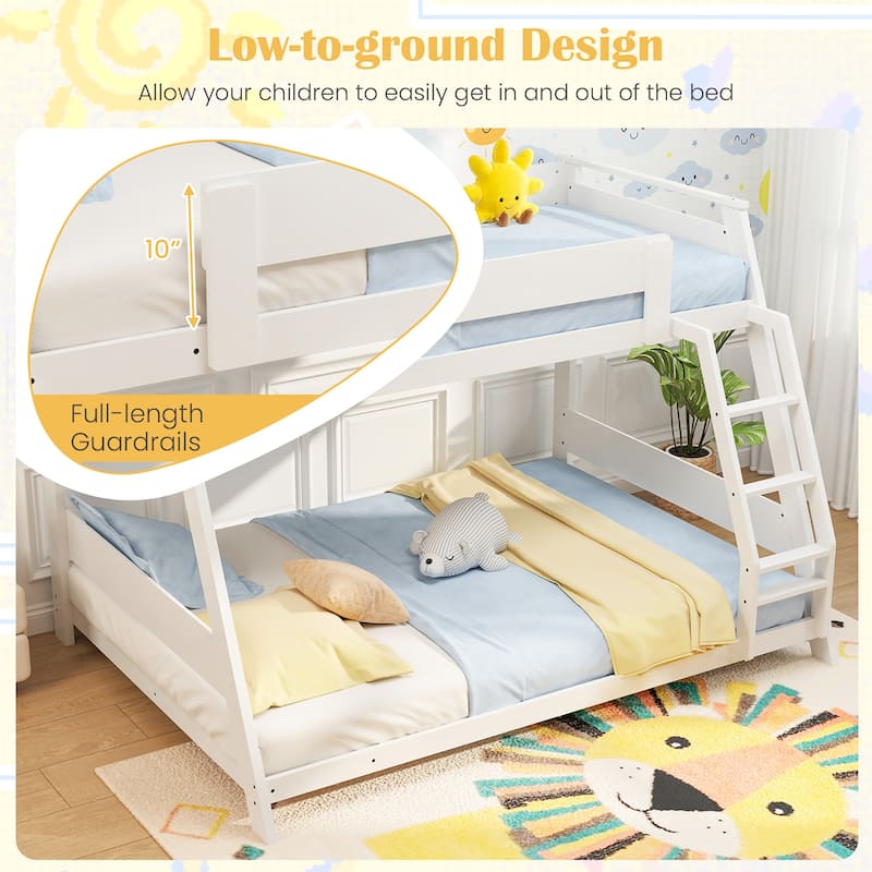 Gymax Twin Over Full Low Bunk Bed Solid Wooden Floor Bunk Bed w/