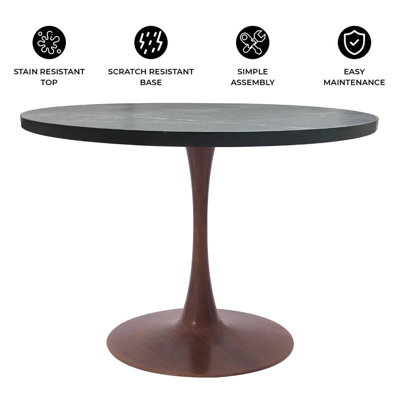 Bristol Round Dining Table 36 in. MDF Tabletop in Walnut Steel Pedestal Base for Modern Kitchen and Dining Room