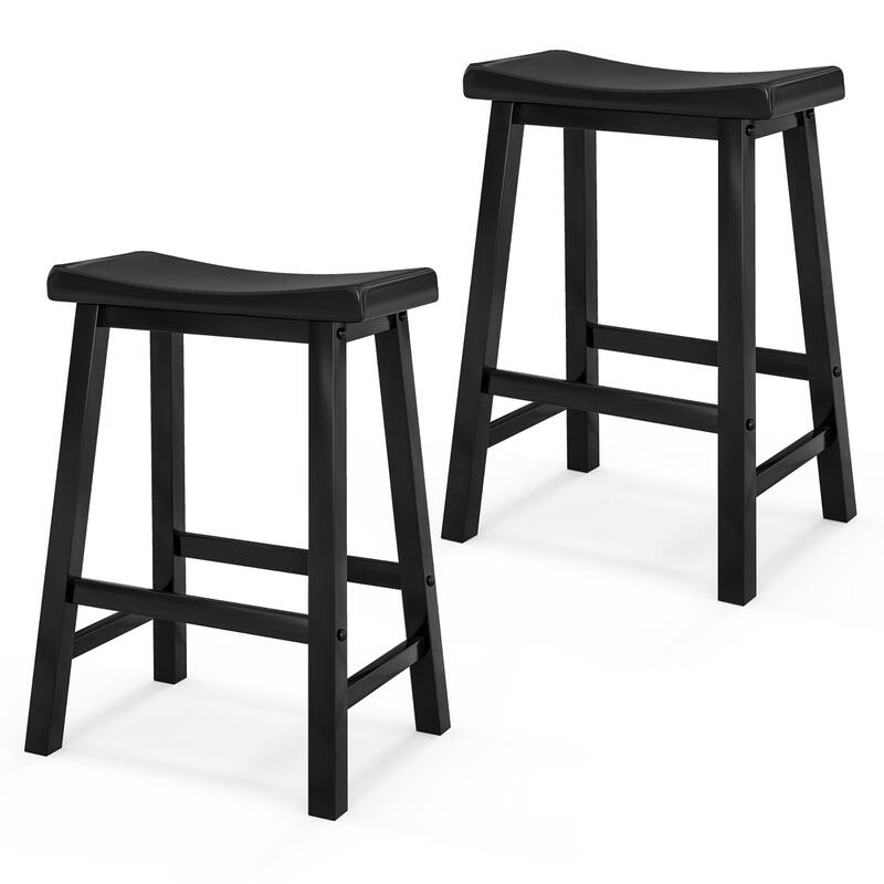 Saddle-Seat Bar Stools Backless Wooden Counter Height Barstools - Black