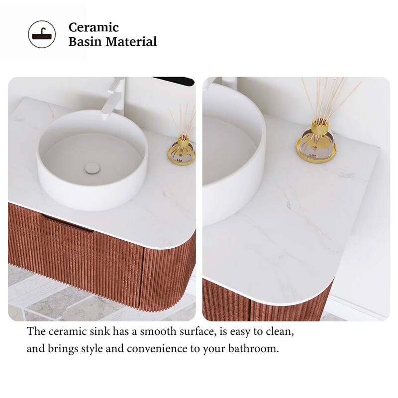 Wall-Mounted Bathroom Vanity with White Round Ceramic Sink