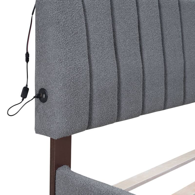 Upholstered Platform Bed with Trundle and LED Lights