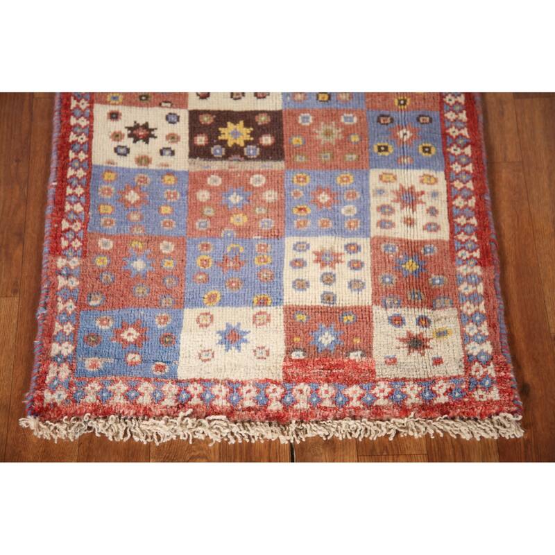 Geometric Yalameh Persian Vintage Area Rug Hand-knotted Wool Carpet - 1'11"x 3'0"