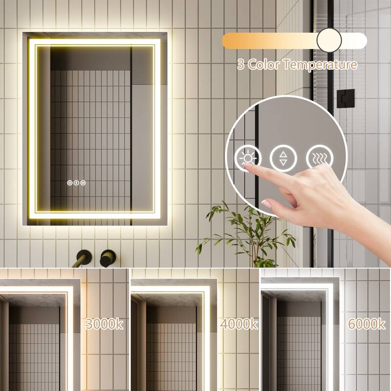 Rectangle Frameless Anti-Fog Wall Mounted LED Light Bathroom Vanity Mirror