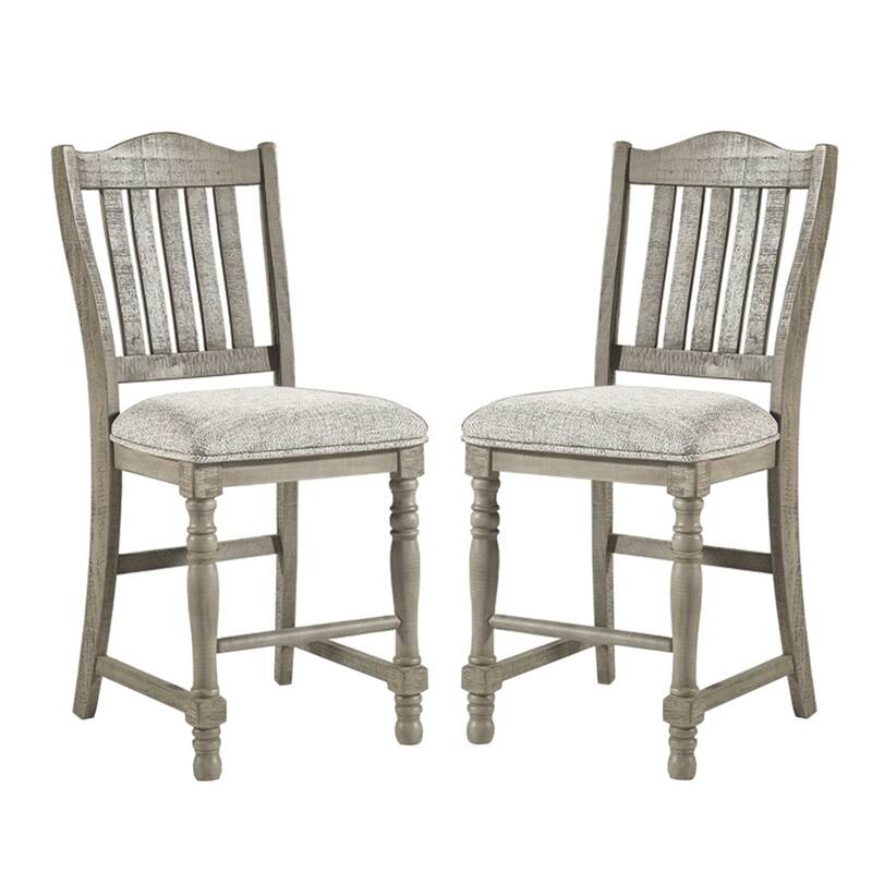 Set of 2 Upholstered Dining Chairs with Slatted Back in Light Grey - Counter Height