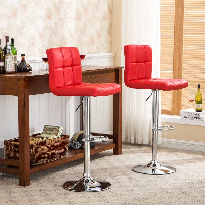 Swivel Faux Leather Adjustable Hydraulic Bar Stool, Set of 2