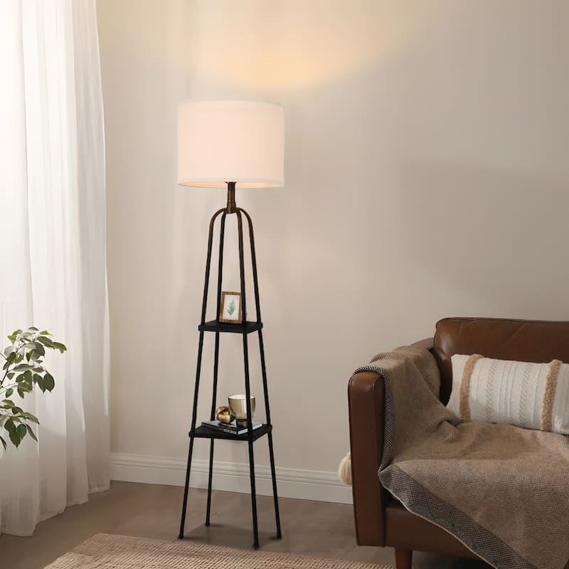 Matte Black Metal Floor Lamp with shelves
