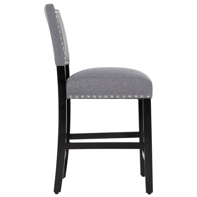 24 Inches Fabric Upholstered Counter Height Bar stools with Back and Silver Nailhead Trim Set of 2