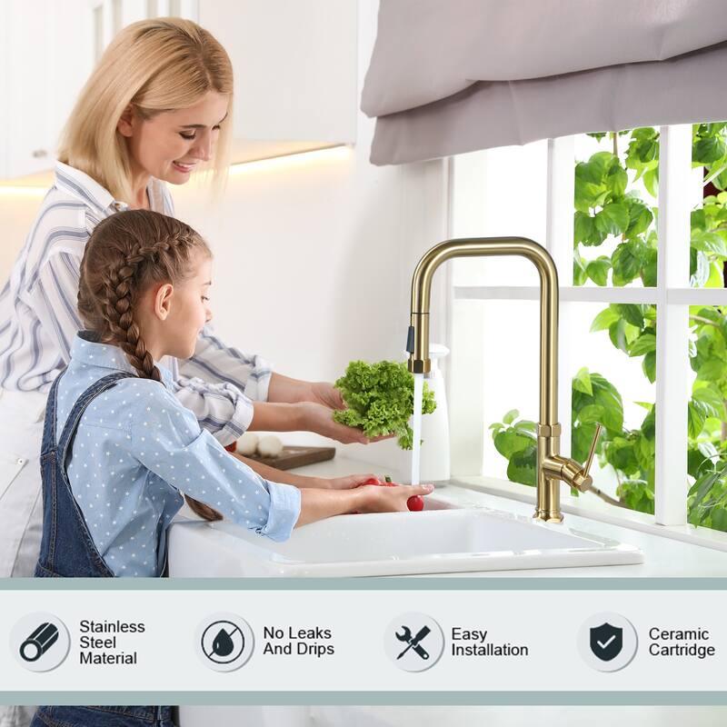 WOWOW Pull Down Sprayer Kitchen Faucet with Soap Dispenser