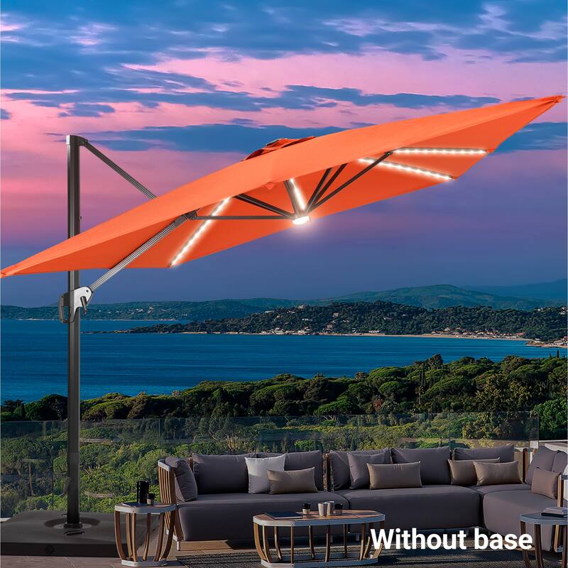 LIVOOSUN 11.5x9ft LED Cantilever Patio Umbrella with Cross Base - Red