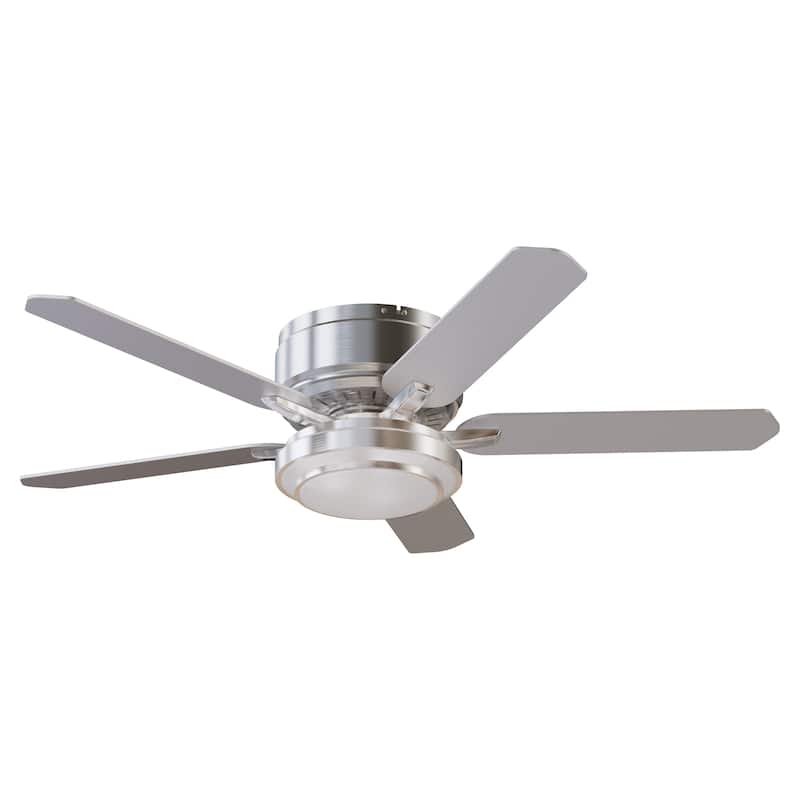 52" Modern Brushed Nickel 5-blade Flush Mount Ceiling Fan with Light and Remote