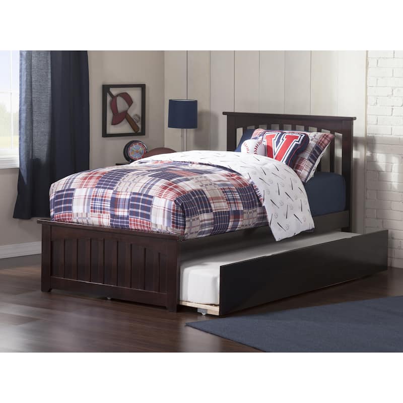 Antique Platform Bed Twin Trundle - Hardwood Bed Frame with Footboard - Elegant Bedroom Furniture