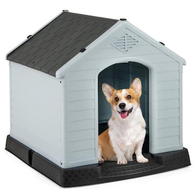 Grey-White PP Weatherproof Dog House with Ventilation and Raised Floor