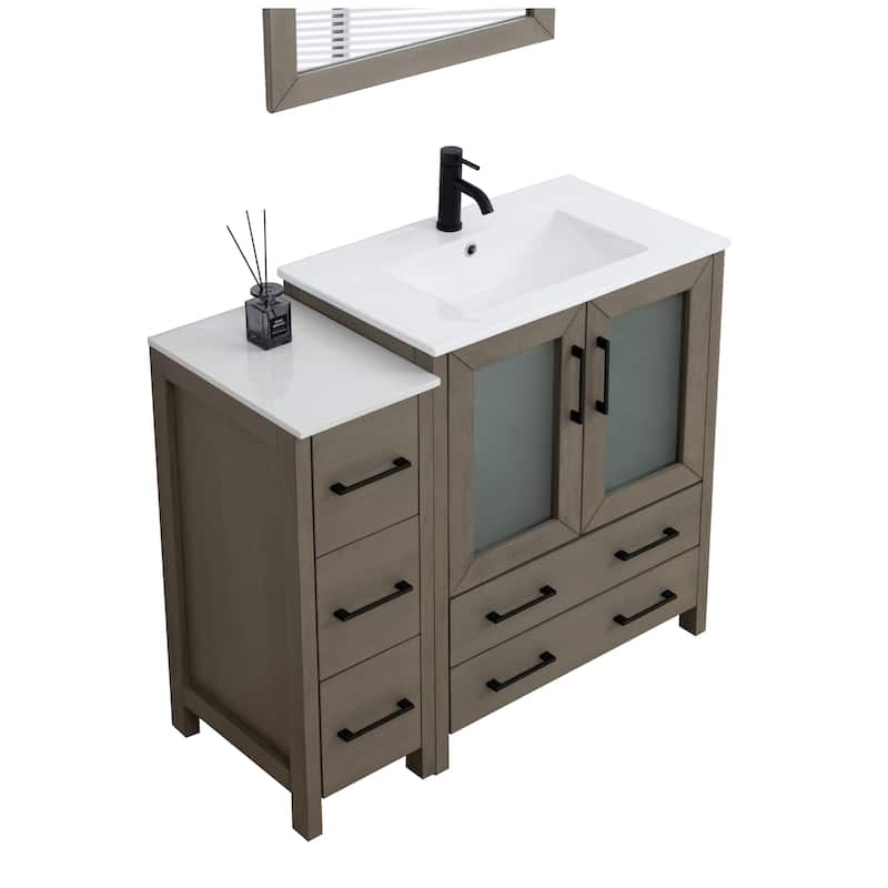 Vanity Art 42 Inch Single Sink Bathroom Vanity Set 5 Dove-Tailed Drawers 1 Cabinets 1 Shelf, Soft-Closing Doors with Free Mirror