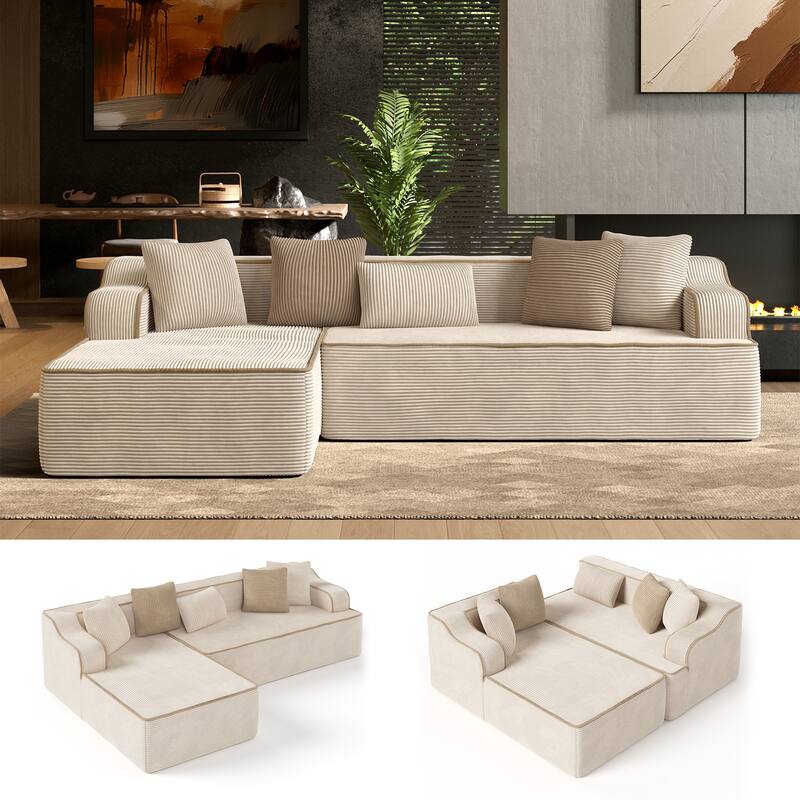 MAISON ARTS Convertible L-Shaped No Assembly Sectional Chaise Sofa for Living Room