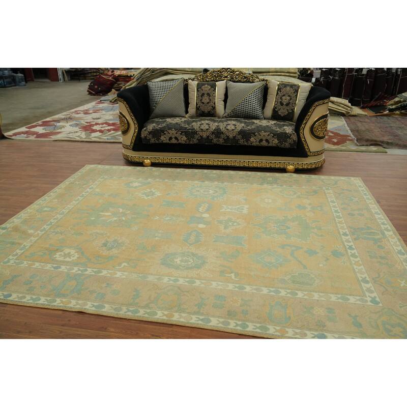 Vegetable Dye Floral Oushak Turkish Area Rug, Floral Geometric Carpet - 10' 6'' X 7' 10''