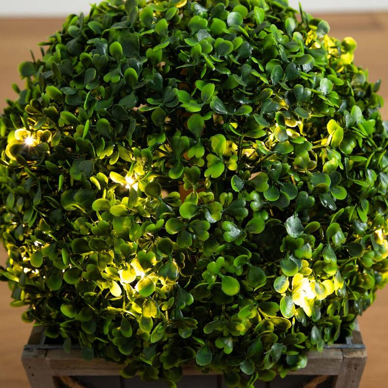 18" UV Resistant Boxwood Ball Topiary with LED Lights in Planter - Green