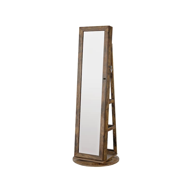 Rustic Brown 360° Swivel Lockable Jewelry Cabinet with Full-Length Mirror - 21.5''D x 21.5"W x 63.8''H - Rustic-Brown